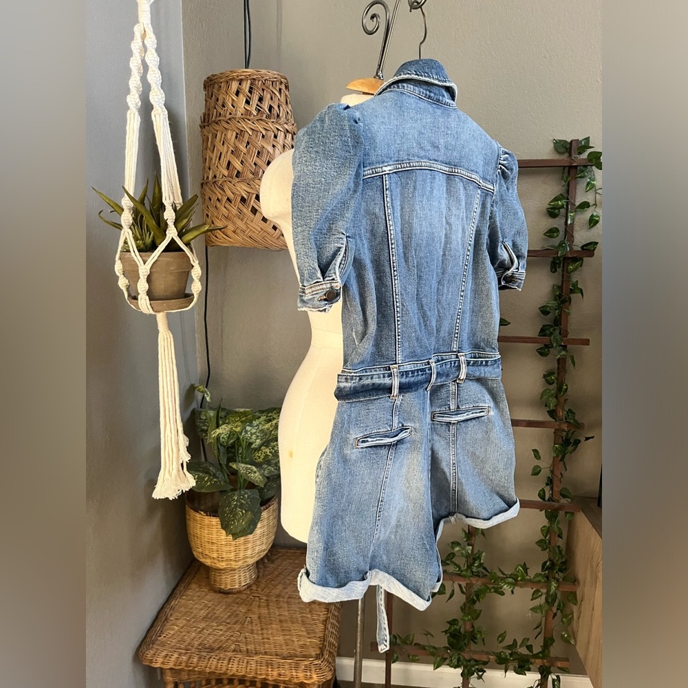 RETROFETE Phoebe Denim Romper Puff Sleeve Belted L - Picture 13 of 16